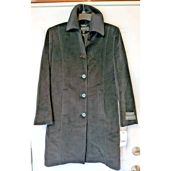 *NWT JONES NEW YORK PETITE Angora Blend Black Long Coat Sz 6P - Picture 1 of 5